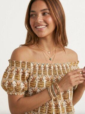 Anthropologie Porridge Top M Fruit Print Bow Bohemian Cottagecore Beach Summer